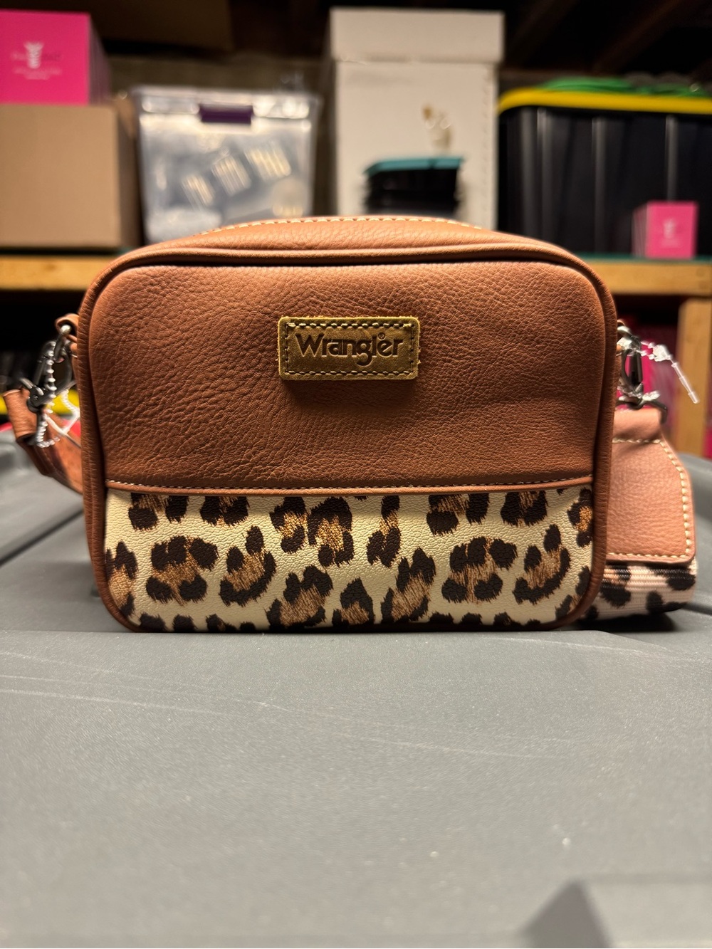 Wrangler Tan Crossbody with Leopard Print Accent